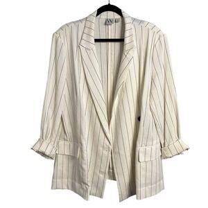 Worthington Blazer XL Ivory Black Pinstripe Double Breasted Professional Chic
